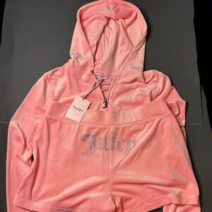 Juicy Couture pink flamingo velour tracksuit hoodie and shorts